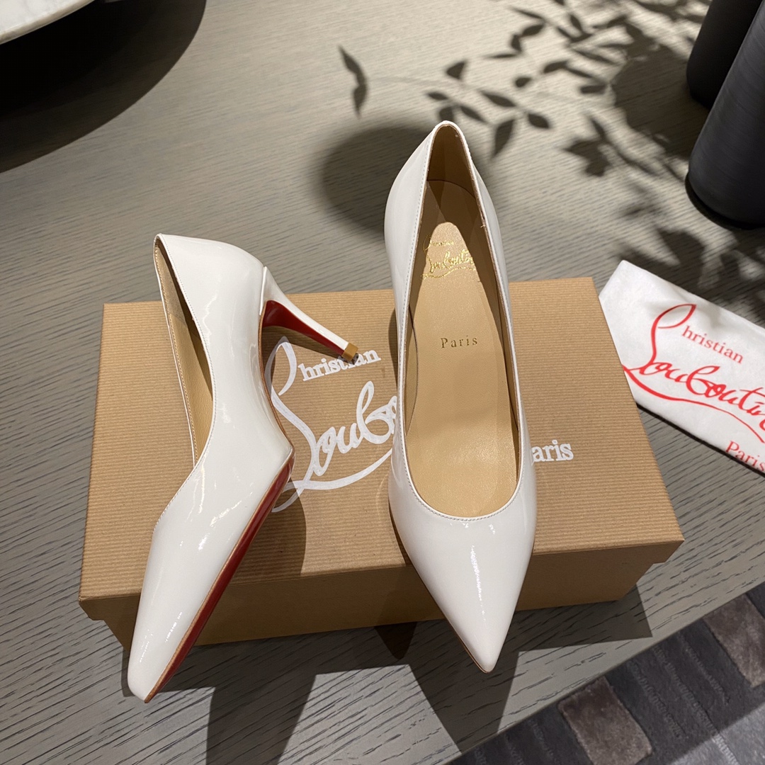 『Patente de cuero zapatos individuales』White Christian Louboutin CL 6.5cm/8.5cm/10cm versión superio