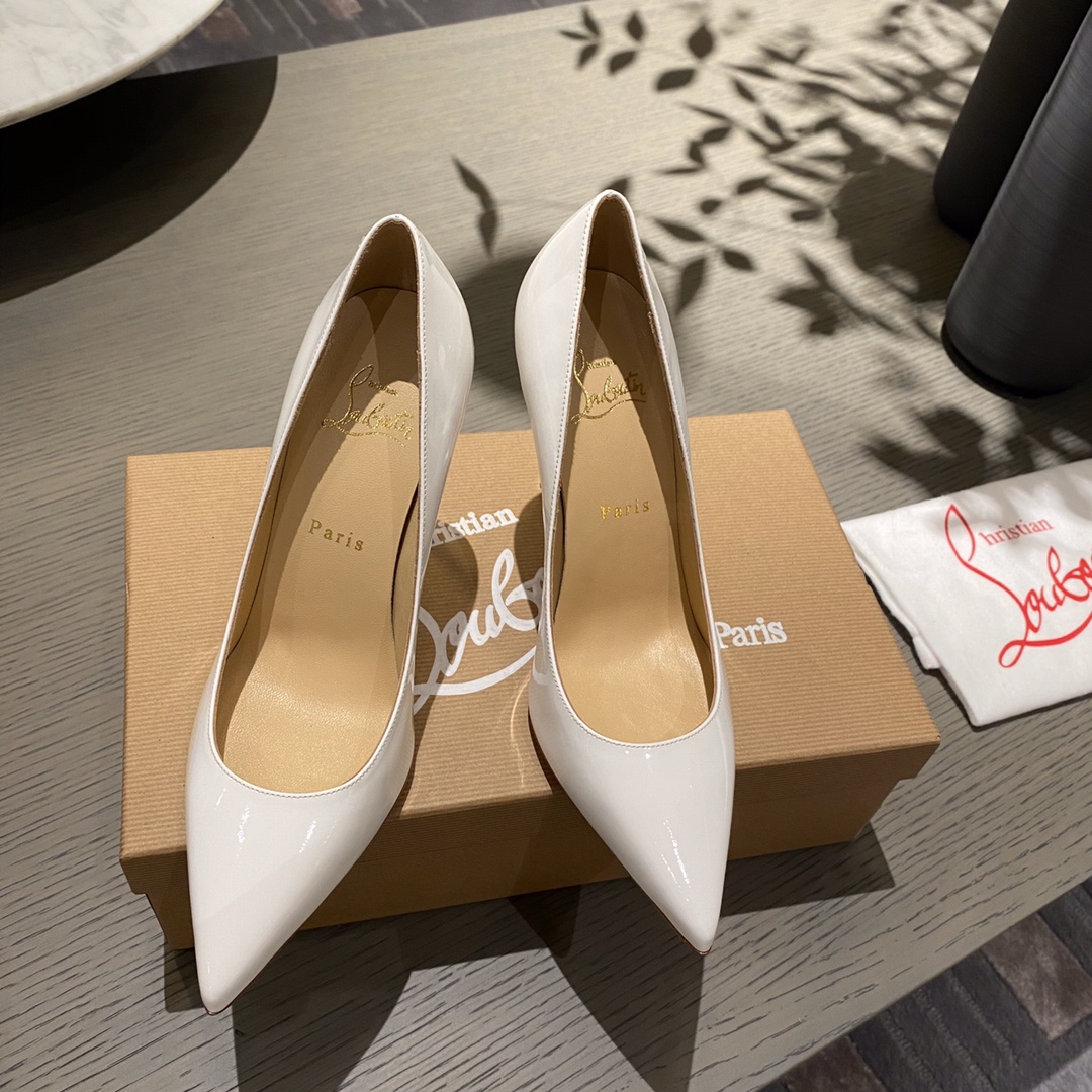 『Patente de cuero zapatos individuales』White Christian Louboutin CL 6.5cm/8.5cm/10cm versión superio
