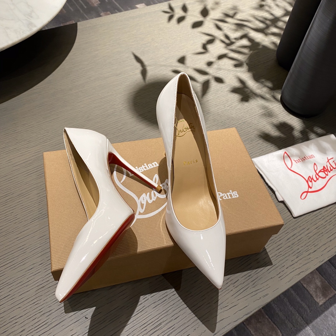 『Patente de cuero zapatos individuales』White Christian Louboutin CL 6.5cm/8.5cm/10cm versión superio