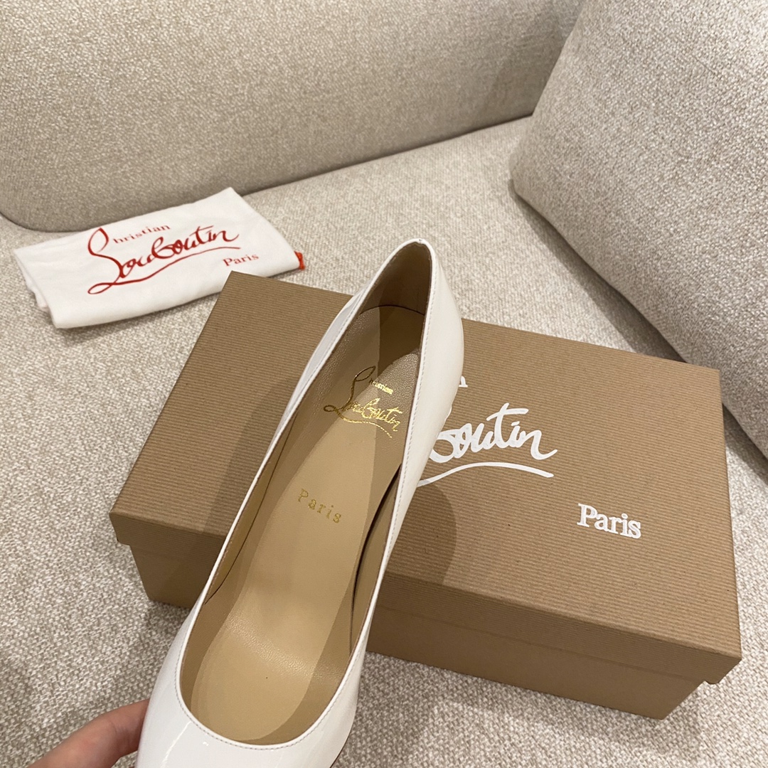 『Patente de cuero zapatos individuales』White Christian Louboutin CL 6.5cm/8.5cm/10cm versión superio