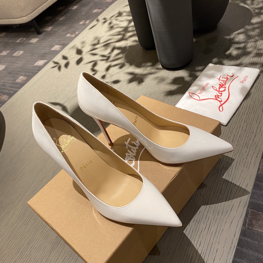 『Patente de cuero zapatos individuales』White Christian Louboutin CL 6.5cm/8.5cm/10cm versión superio