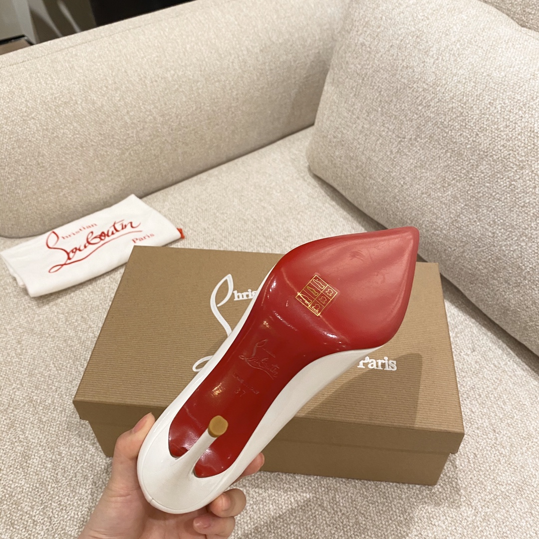 『Patente de cuero zapatos individuales』White Christian Louboutin CL 6.5cm/8.5cm/10cm versión superio