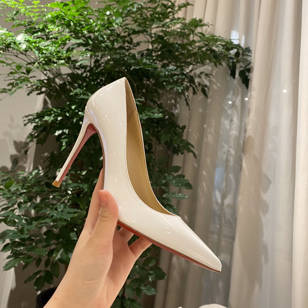 『Patente de cuero zapatos individuales』White Christian Louboutin CL 6.5cm/8.5cm/10cm versión superio