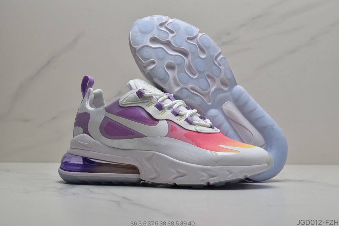 180 耐克Nike Air Max 270 React ”Chinese New Year”270瑞赛亚车系后列半掌垫气百搭运动跑慢鞋“白紫黄粉渐落变日”CU2995-911