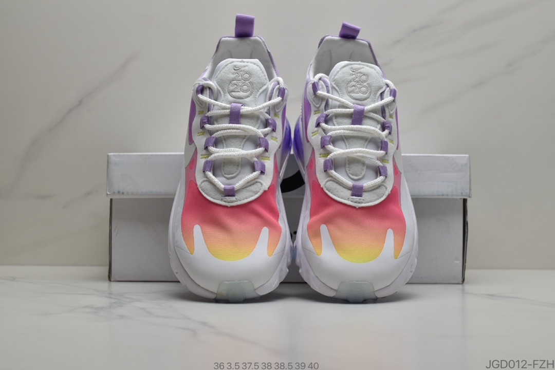 180 耐克Nike Air Max 270 React ”Chinese New Year”270瑞赛亚车系后列半掌垫气百搭运动跑慢鞋“白紫黄粉渐落变日”CU2995-911