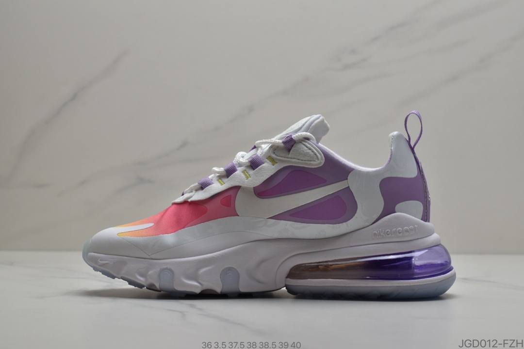 180 耐克Nike Air Max 270 React ”Chinese New Year”270瑞赛亚车系后列半掌垫气百搭运动跑慢鞋“白紫黄粉渐落变日”CU2995-911