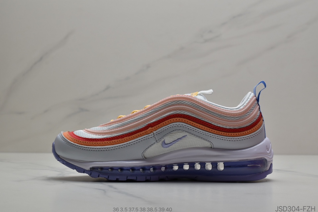 200 公司级 Nike Air Max 97 海外限定配色“紫橙红”反光子弹气垫跑步鞋 CW5588-001