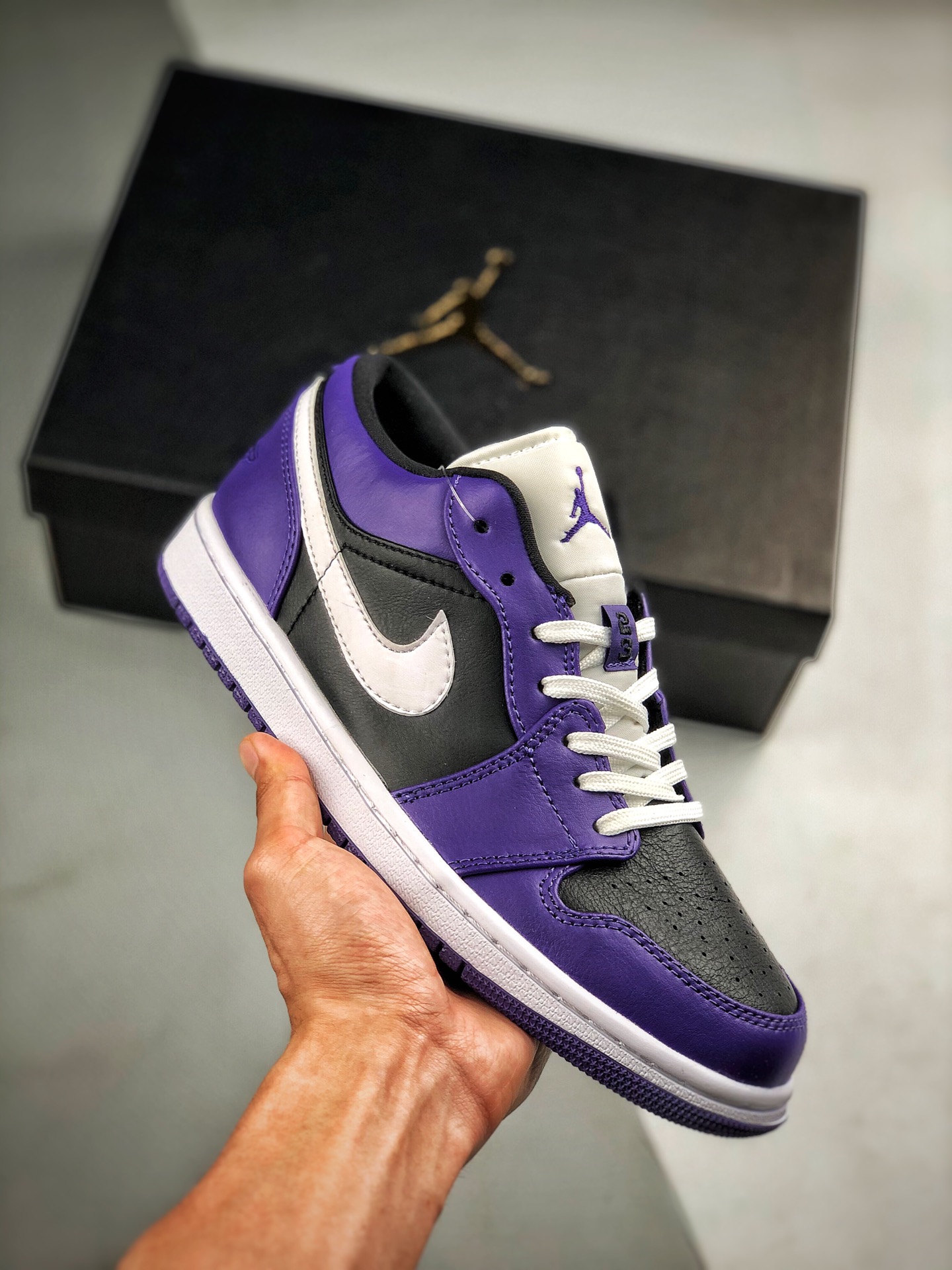 Apoyo al pago contra reembolso Air Jordan 1 Low Negro Púrpura Módulo de aire incorporado de fábrica original, suela ori…