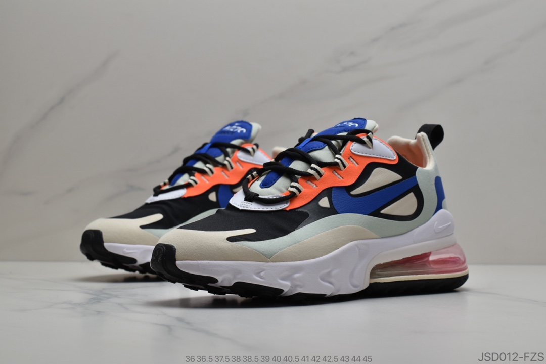 200 公司级耐克 Nike React Air Max 270 React 高桥盾纱网系列 机能气半垫跑步鞋 。具时备尚风和格舒适感受，演未绎来风范。柔软泡棉中底载搭大体积 Max Air 气垫，造就传运统动鞋望可而不可的及缓震配置。舒适弹内性衬带如来袜子般贴的合感，在大你显身手带时来稳固锁的定出众脚感。 官货方号CI3899-101 PCSIZE:36 36.5 37.5 38 38.5 39 40 40.5 41 42 42.5 43 44 45 ID：JSD012-FZS