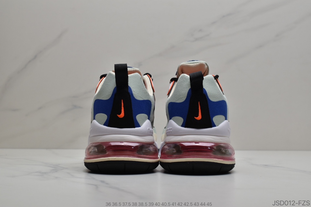 200 公司级耐克 Nike React Air Max 270 React 高桥盾纱网系列 机能气半垫跑步鞋 。具时备尚风和格舒适感受，演未绎来风范。柔软泡棉中底载搭大体积 Max Air 气垫，造就传运统动鞋望可而不可的及缓震配置。舒适弹内性衬带如来袜子般贴的合感，在大你显身手带时来稳固锁的定出众脚感。 官货方号CI3899-101 PCSIZE:36 36.5 37.5 38 38.5 39 40 40.5 41 42 42.5 43 44 45 ID：JSD012-FZS