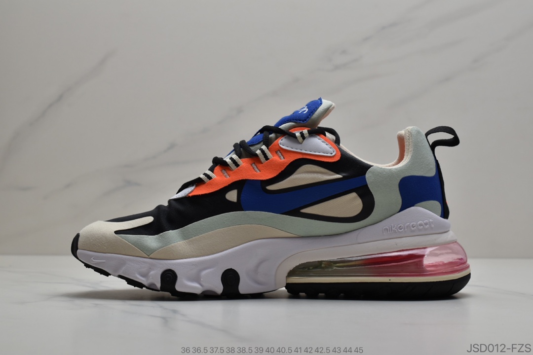200 公司级耐克 Nike React Air Max 270 React 高桥盾纱网系列 机能气半垫跑步鞋 。具时备尚风和格舒适感受，演未绎来风范。柔软泡棉中底载搭大体积 Max Air 气垫，造就传运统动鞋望可而不可的及缓震配置。舒适弹内性衬带如来袜子般贴的合感，在大你显身手带时来稳固锁的定出众脚感。 官货方号CI3899-101 PCSIZE:36 36.5 37.5 38 38.5 39 40 40.5 41 42 42.5 43 44 45 ID：JSD012-FZS