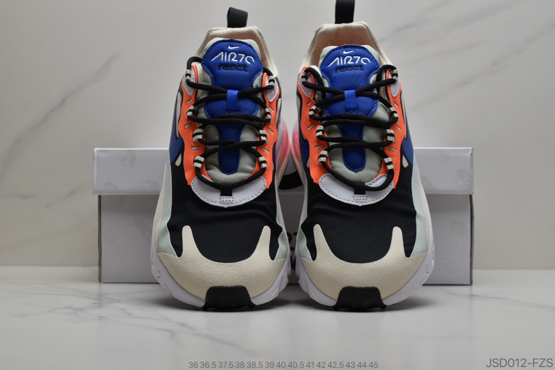 200 公司级耐克 Nike React Air Max 270 React 高桥盾纱网系列 机能气半垫跑步鞋 。具时备尚风和格舒适感受，演未绎来风范。柔软泡棉中底载搭大体积 Max Air 气垫，造就传运统动鞋望可而不可的及缓震配置。舒适弹内性衬带如来袜子般贴的合感，在大你显身手带时来稳固锁的定出众脚感。 官货方号CI3899-101 PCSIZE:36 36.5 37.5 38 38.5 39 40 40.5 41 42 42.5 43 44 45 ID：JSD012-FZS
