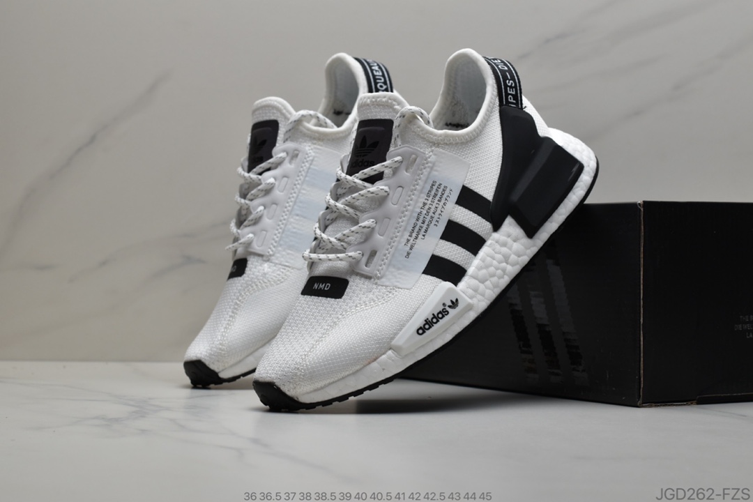 180 公司级真爆Adidas 阿迪达斯 NMD_R1 V2 Boost 爆米花超弹中底 针织网面休闲运动跑鞋 货号:FX4148