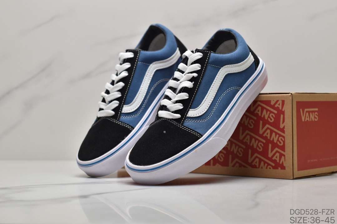 80 公司级万斯 Vans Old Skool 低系帮带 帆布拼接 情侣休闲板鞋