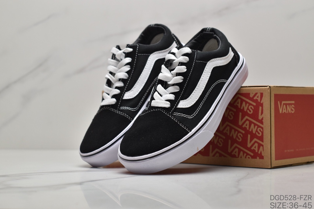 80 公司级万斯 Vans Old Skool 低系帮带 帆布拼接 情侣休闲板鞋
