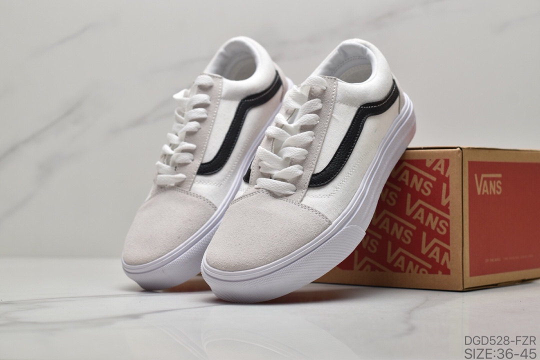 80 公司级万斯 Vans Old Skool 低系帮带 帆布拼接 情侣休闲板鞋