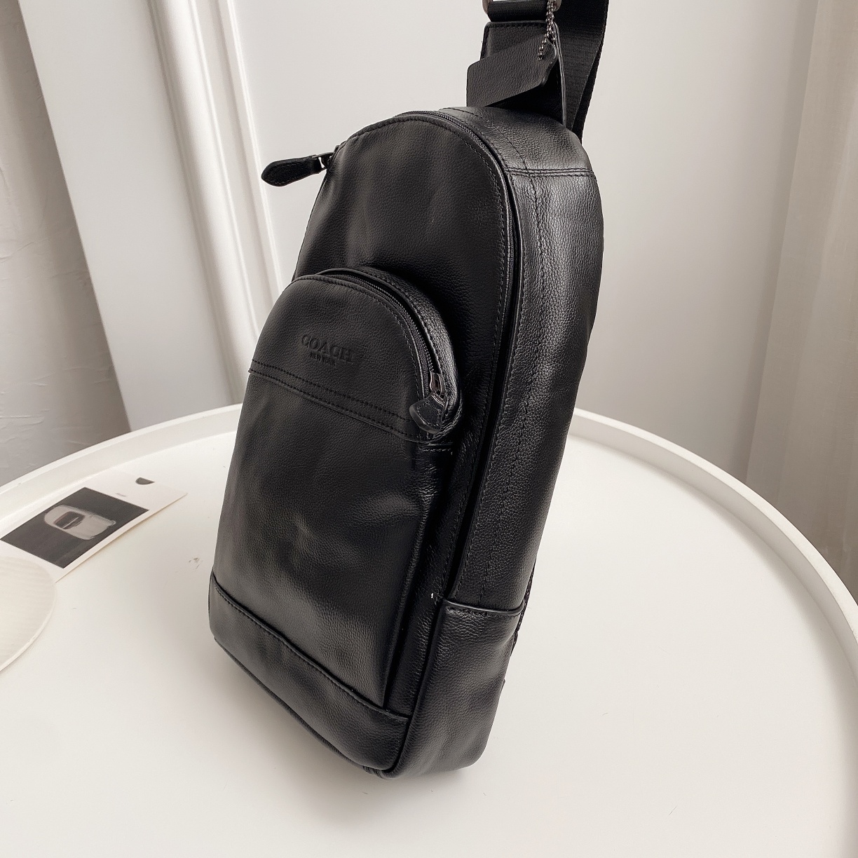 Coach C家 F49312男士休闲前包胸包 单肩斜跨背包 荔枝纹头层牛皮材质