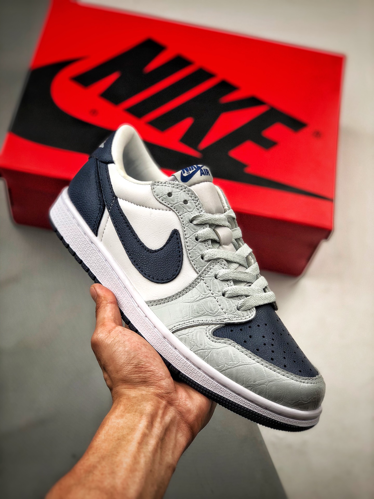 Apoyo al pago contra reembolso Air Jordan 1 Low Gris Azul Edición Limitada para Amigos y Familiares. Fábrica …