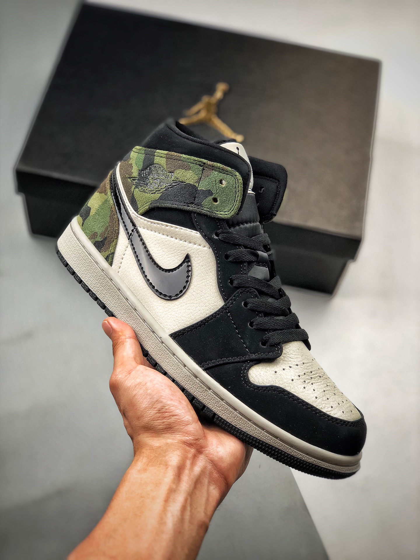 Soporte contra reembolso Air Jordan 1 Mid camuflaje negro y verde, pedido de cliente de comercio exterior de Tmall, la …