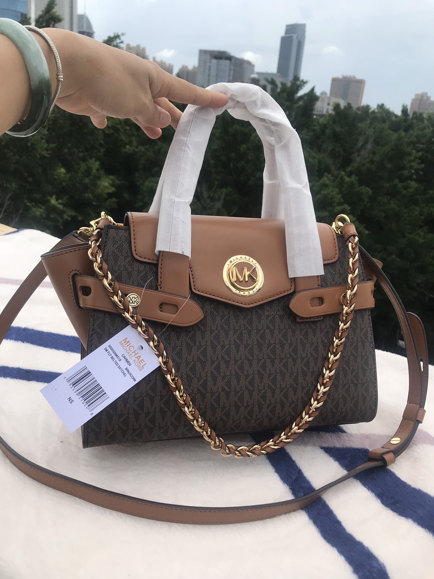 Michael Kors 耳朵包棕色拼棕