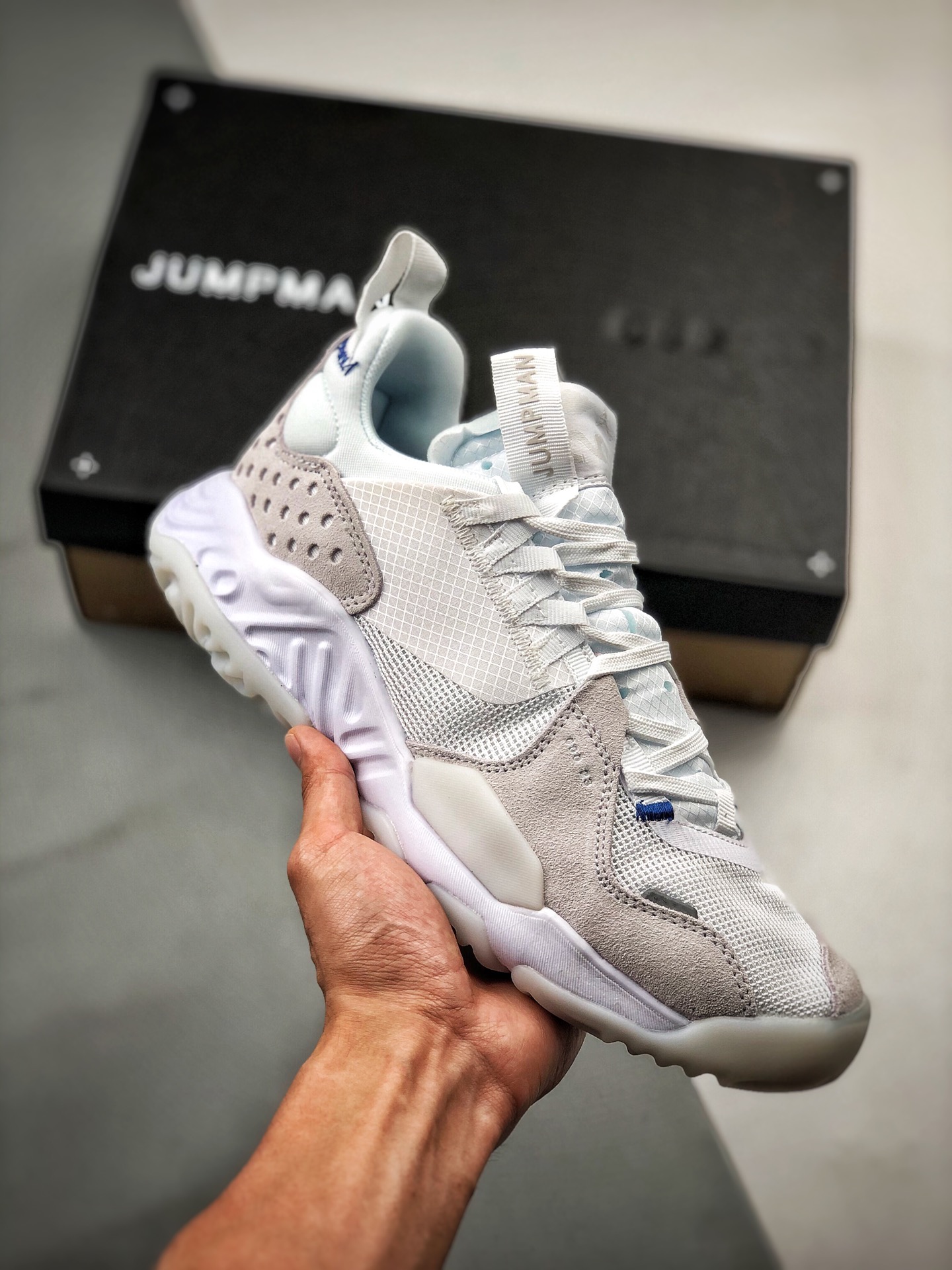 Soporte contra reembolso Air Jordan Delta React blanco y azul, nuevo modelo, serie de espuma de reacción deconstruida D…