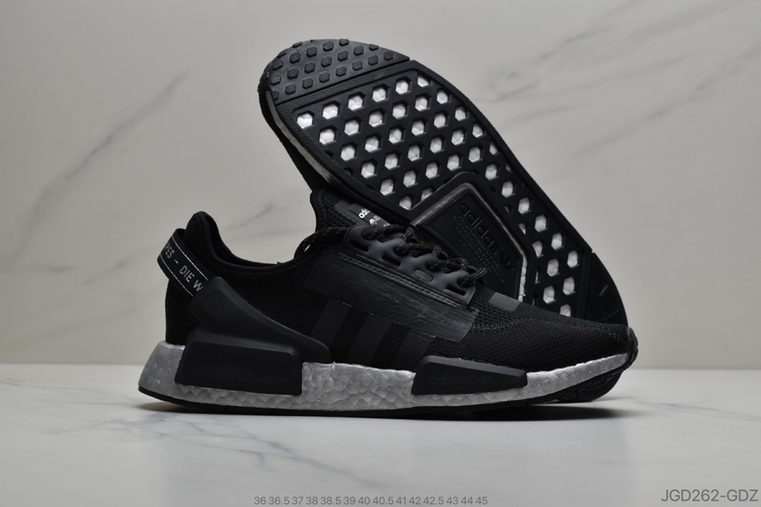 180 公司级阿迪达斯Adidas三叶草 Originals Boost NMD R_1 V2” Black/Red/Blue”飞织系列百搭休闲运动跑步鞋 货号：FW5449