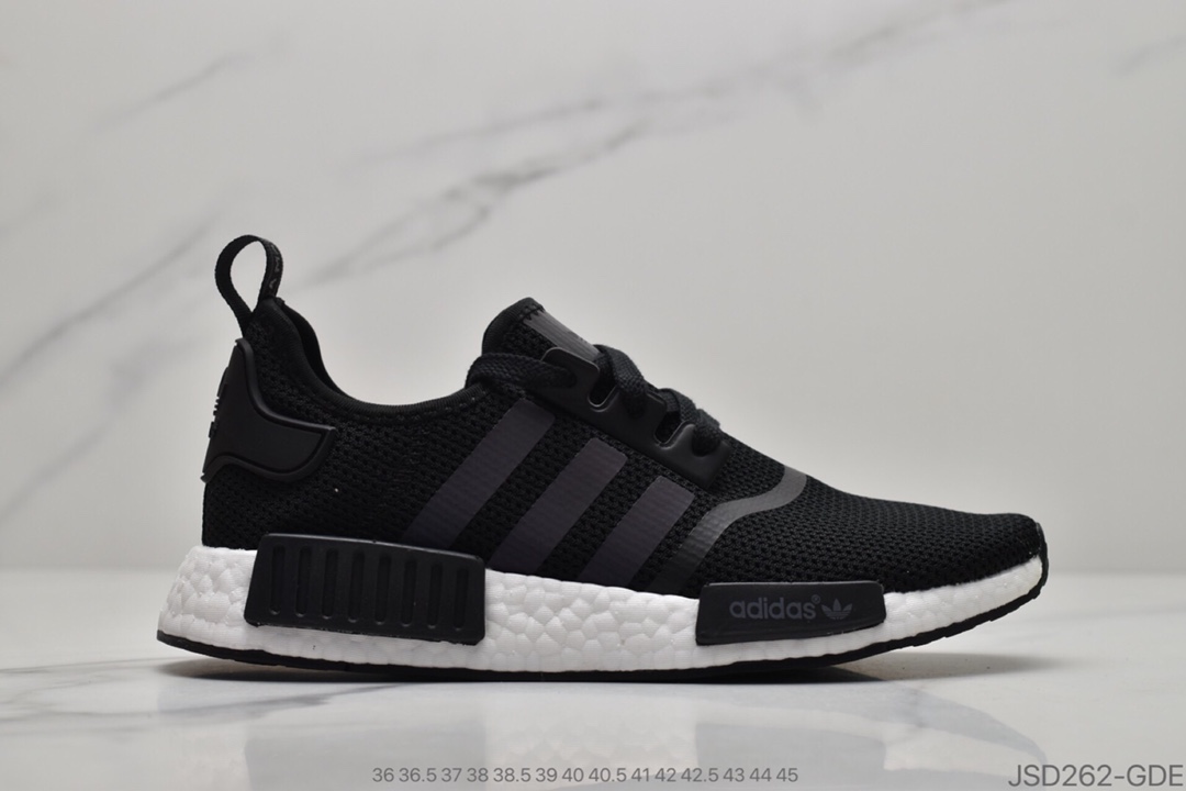 200 公司级阿迪达斯adidas三叶草 Originals NMD_R1”White/Black/Gradient”R1系列百搭休闲运动跑步鞋“白黑渐变黑条纹”FV8152