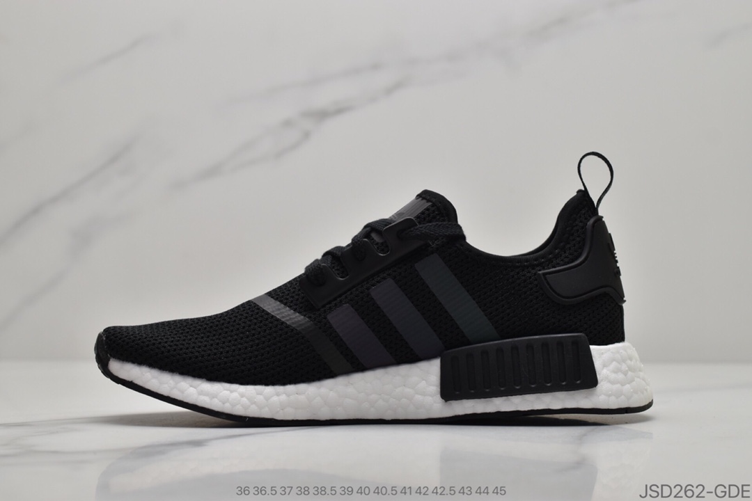 200 公司级阿迪达斯adidas三叶草 Originals NMD_R1”White/Black/Gradient”R1系列百搭休闲运动跑步鞋“白黑渐变黑条纹”FV8152