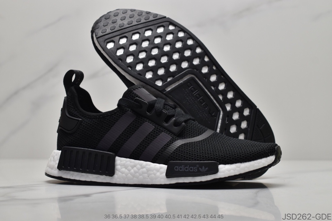 200 公司级阿迪达斯adidas三叶草 Originals NMD_R1”White/Black/Gradient”R1系列百搭休闲运动跑步鞋“白黑渐变黑条纹”FV8152