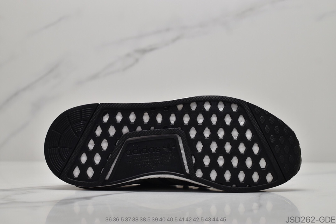 200 公司级阿迪达斯adidas三叶草 Originals NMD_R1”White/Black/Gradient”R1系列百搭休闲运动跑步鞋“白黑渐变黑条纹”FV8152