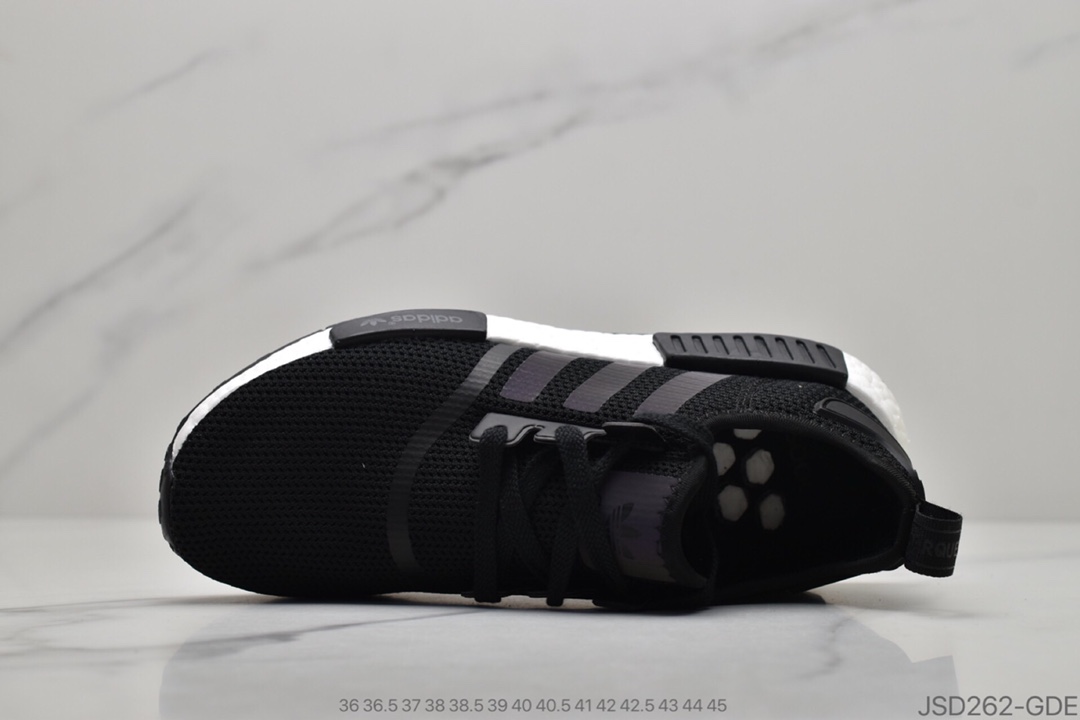 200 公司级阿迪达斯adidas三叶草 Originals NMD_R1”White/Black/Gradient”R1系列百搭休闲运动跑步鞋“白黑渐变黑条纹”FV8152