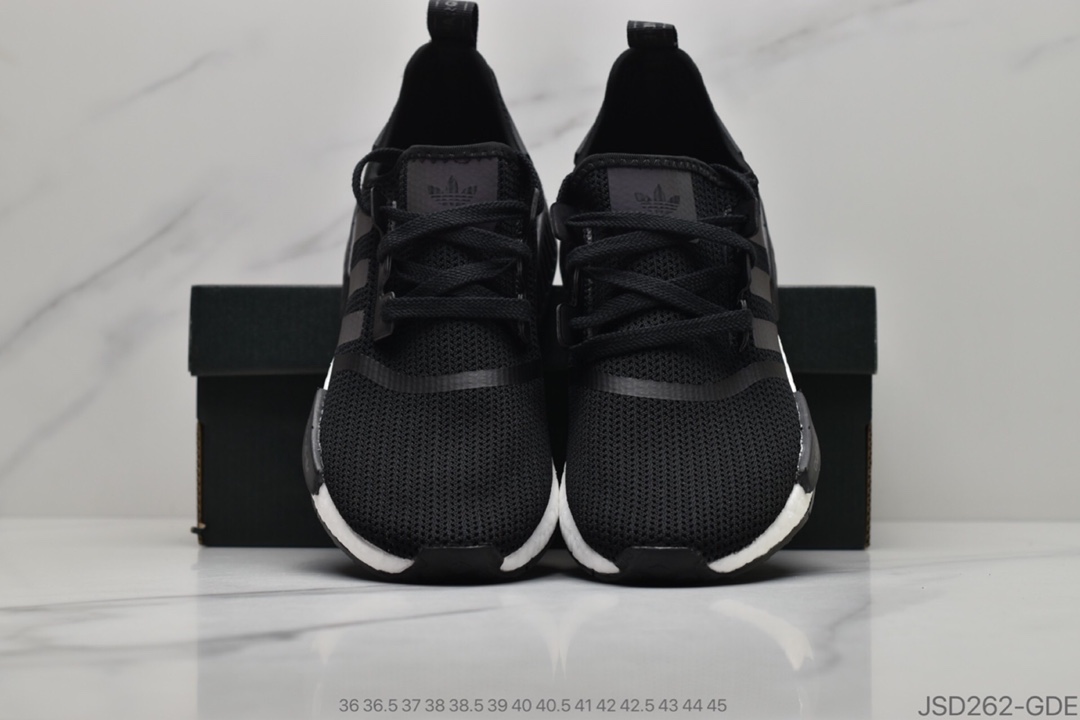 200 公司级阿迪达斯adidas三叶草 Originals NMD_R1”White/Black/Gradient”R1系列百搭休闲运动跑步鞋“白黑渐变黑条纹”FV8152