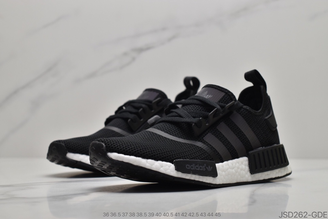 200 公司级阿迪达斯adidas三叶草 Originals NMD_R1”White/Black/Gradient”R1系列百搭休闲运动跑步鞋“白黑渐变黑条纹”FV8152