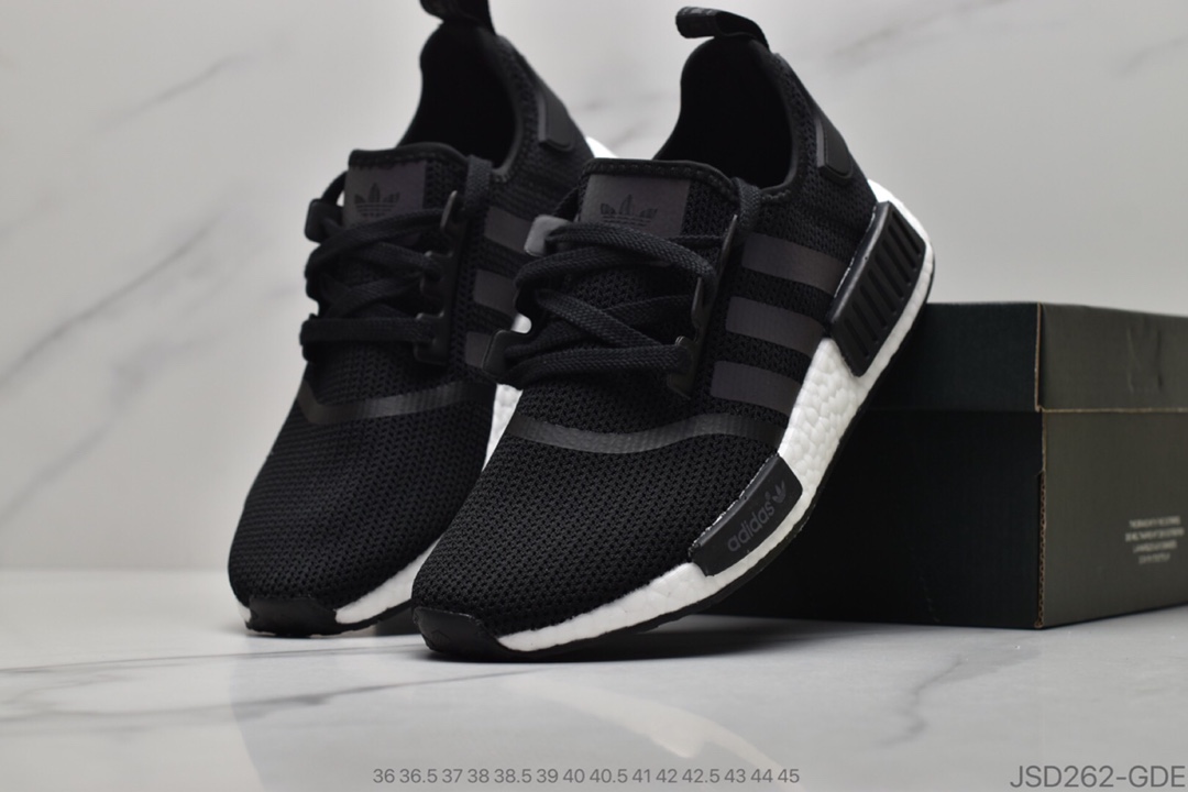 200 公司级阿迪达斯adidas三叶草 Originals NMD_R1”White/Black/Gradient”R1系列百搭休闲运动跑步鞋“白黑渐变黑条纹”FV8152