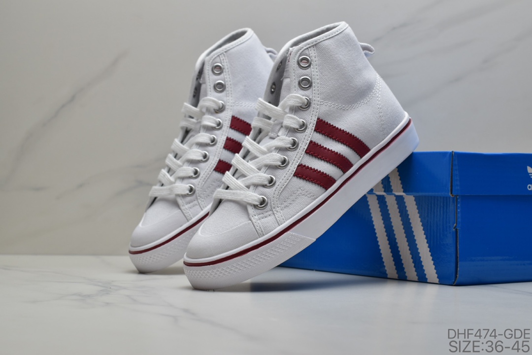95 阿迪达斯经典 三叶草Adidas Nizza Low W 半截式包胶鞋头校园高帮休闲运动帆布板鞋 货号：CQ6032