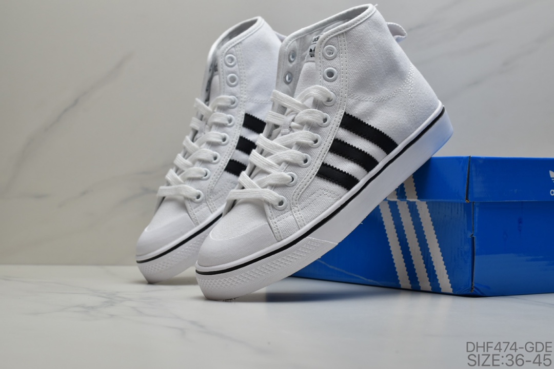 95 阿迪达斯经典 三叶草Adidas Nizza Low W 半截式包胶鞋头校园高帮休闲运动帆布板鞋 货号：CQ6032