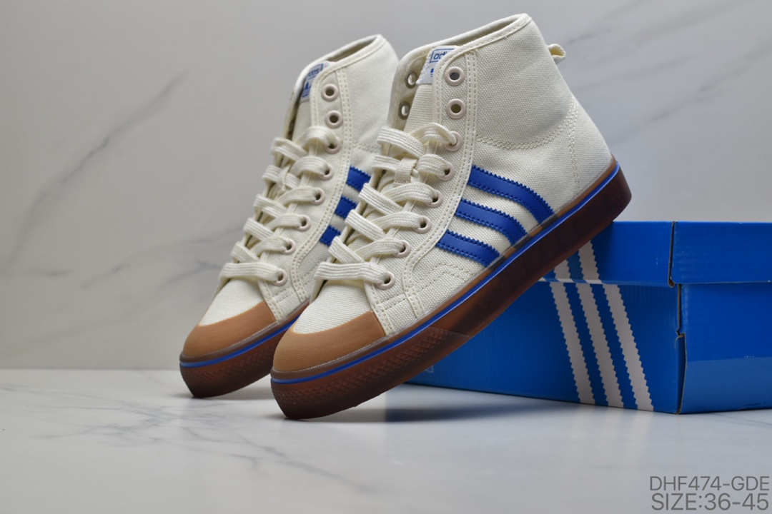 95 阿迪达斯经典 三叶草Adidas Nizza Low W 半截式包胶鞋头校园高帮休闲运动帆布板鞋 货号：CQ6032
