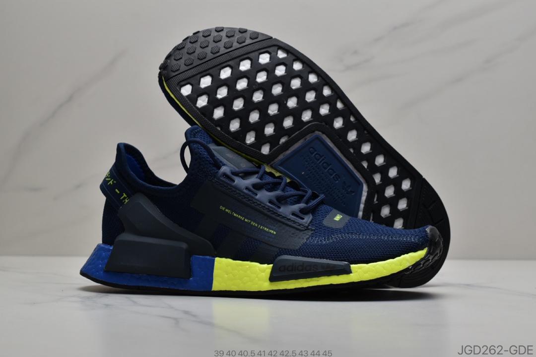 180 公司级真爆三叶草Adidas Originals Boost NMD_V2飞织系列百搭休闲运动跑步鞋“白黑亮橙条纹”FX3948