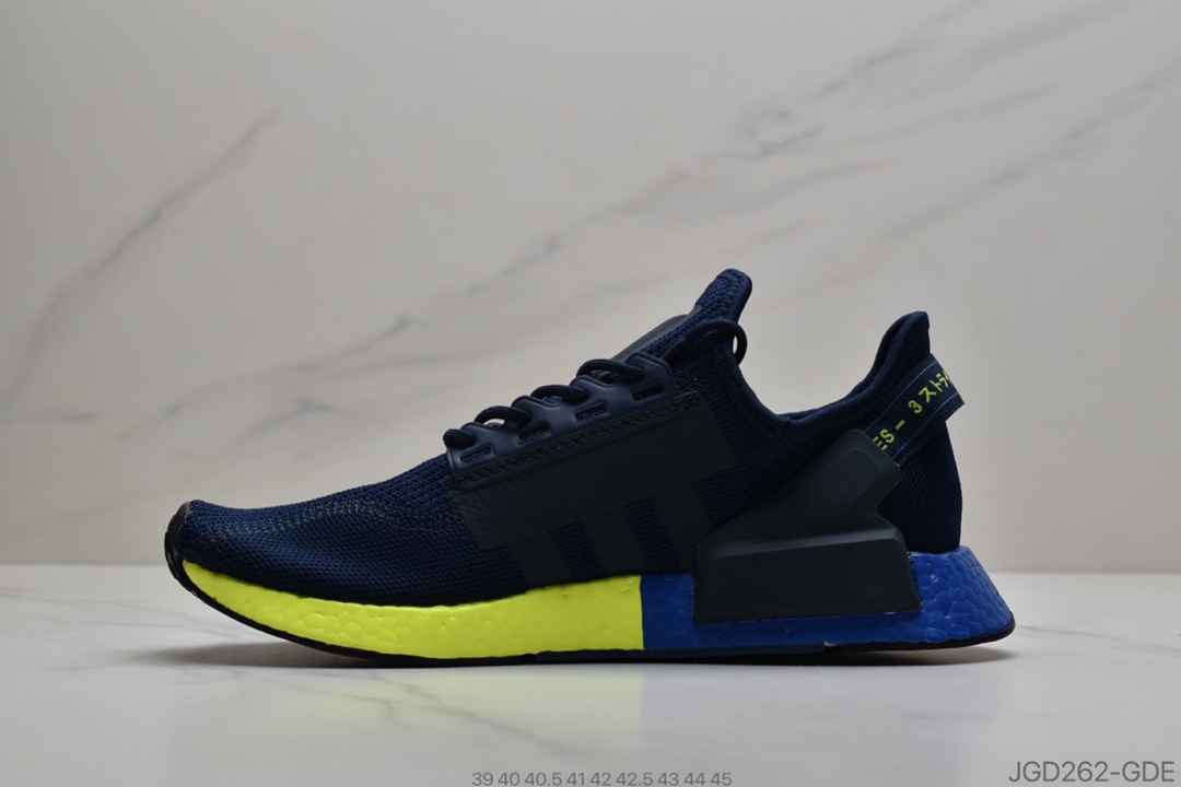 180 公司级真爆三叶草Adidas Originals Boost NMD_V2飞织系列百搭休闲运动跑步鞋“白黑亮橙条纹”FX3948