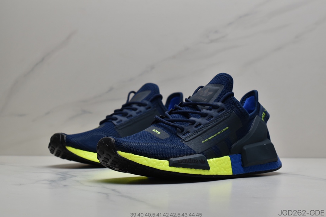 180 公司级真爆三叶草Adidas Originals Boost NMD_V2飞织系列百搭休闲运动跑步鞋“白黑亮橙条纹”FX3948
