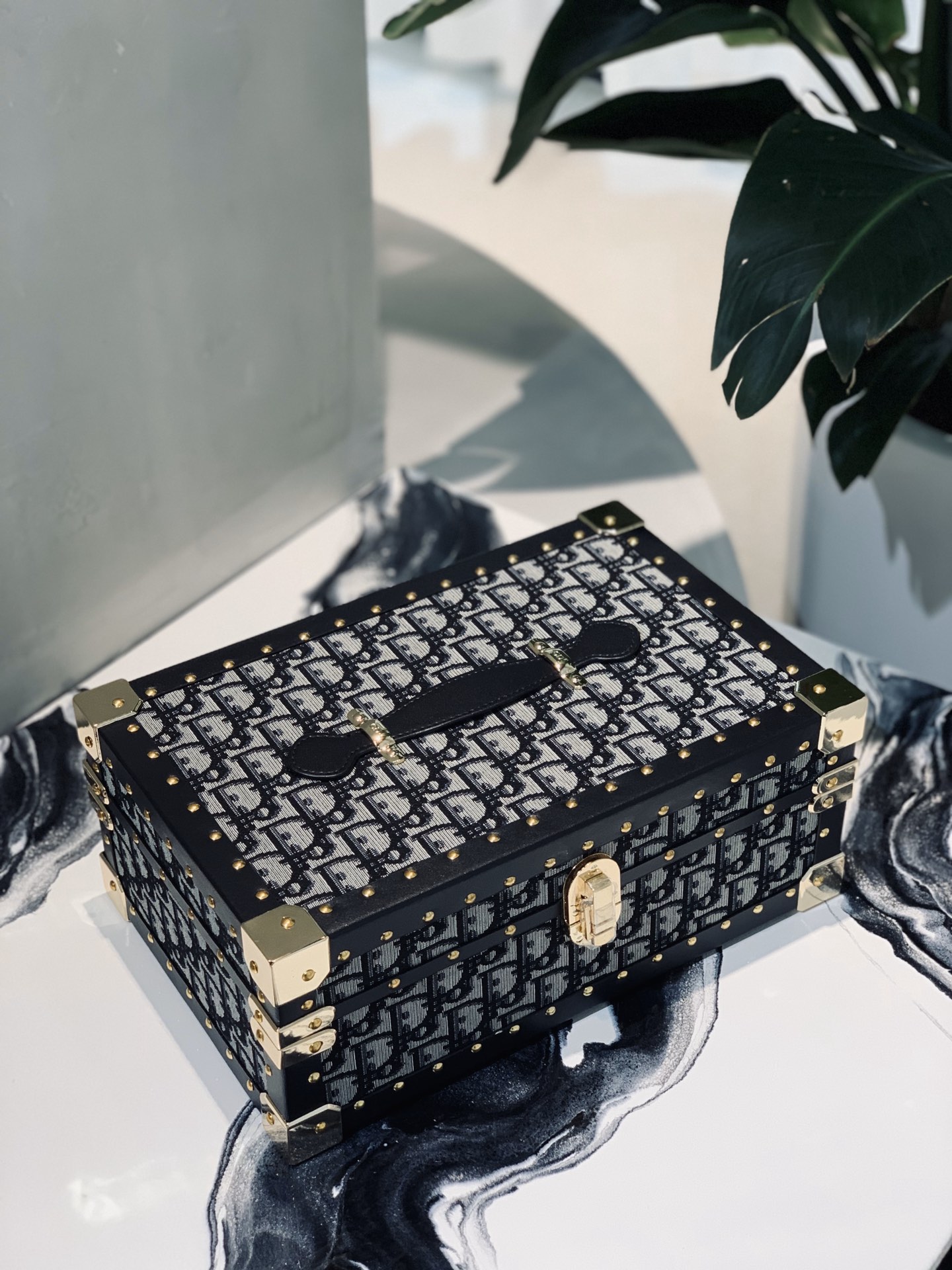 Dior Oblique Lock Vanity Case, Small Cosmetic Box Bag for Travel and Storage