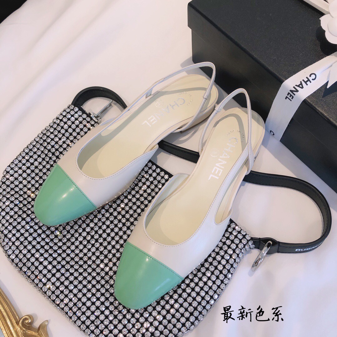 CHANEL トップクラス カウンター級 Sling-back オーダーメイド 白百合同款 混種羊皮+グリッター切替