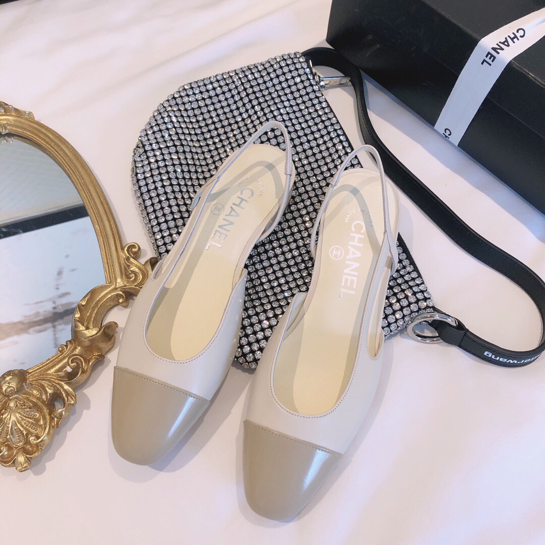 CHANEL トップクラス カウンター級 Sling-back カスタム 白百合同款 混種羊皮+グリッター切替