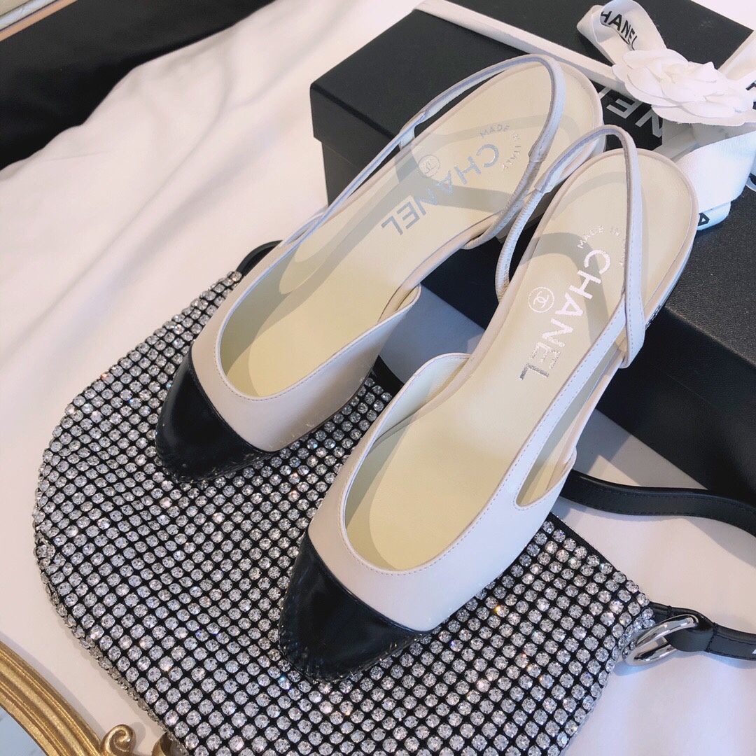 CHANEL トップクラス カウンター級 Sling-back カスタム 白百合同款 混種羊皮+グリッター切替