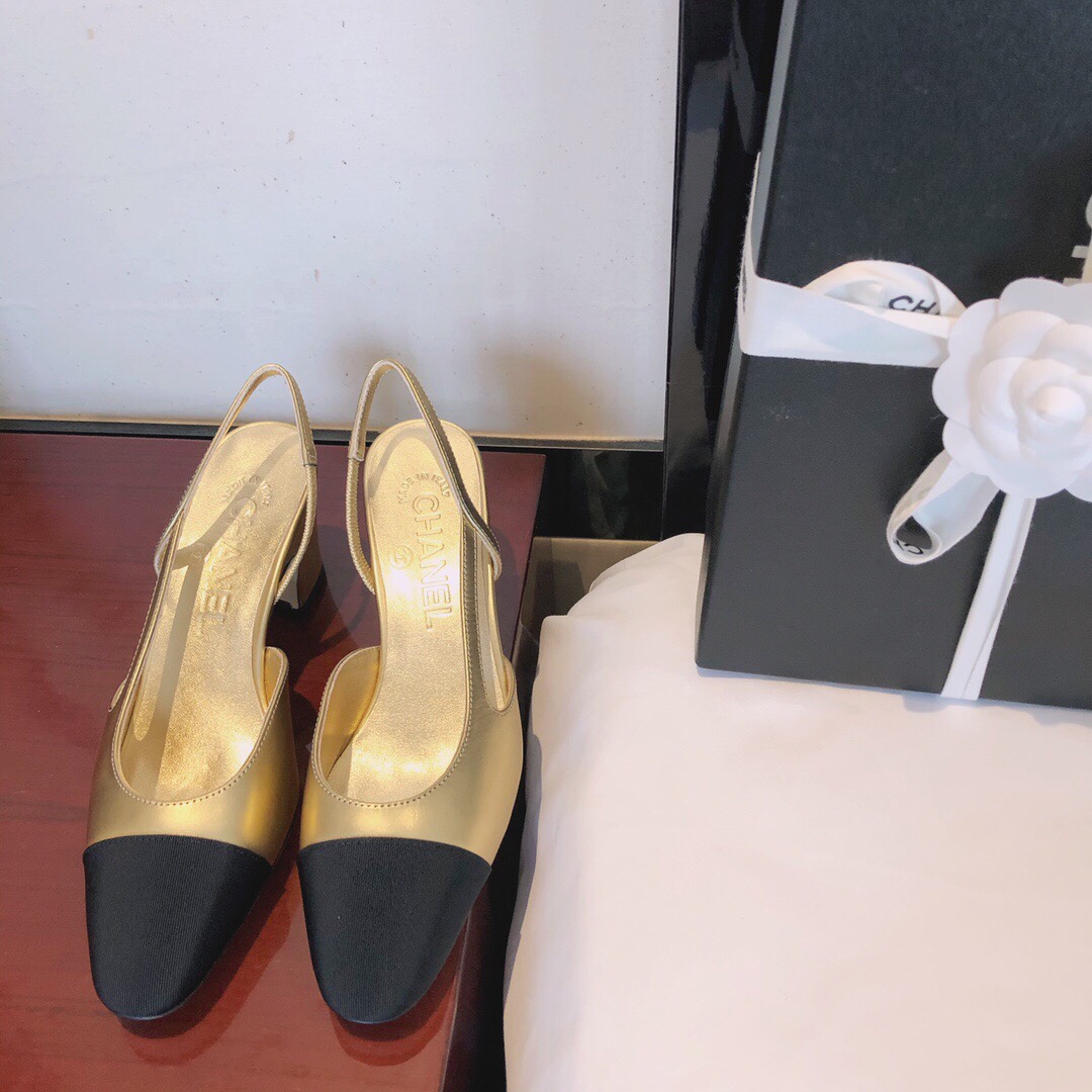 CHANEL トップクラス カウンター級 Sling-back カスタム 白百合同款 混種羊皮+グリッター切替