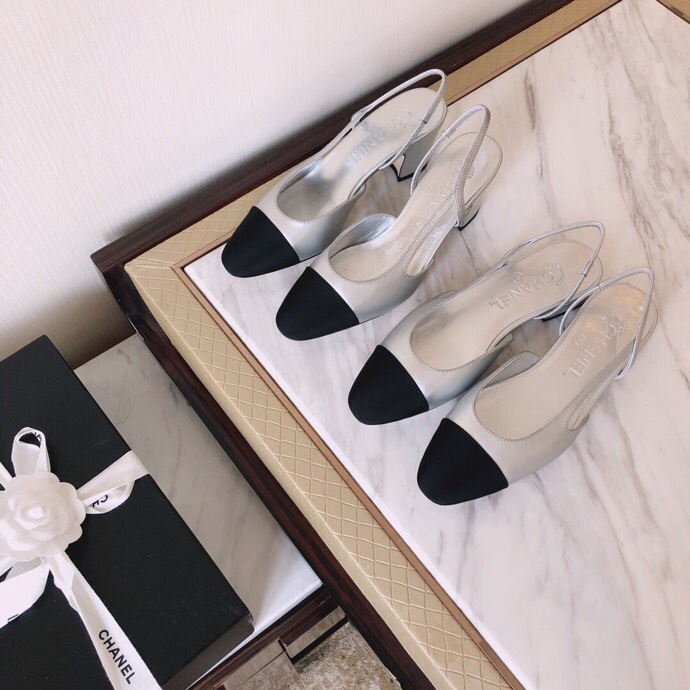 CHANEL トップクラス カウンター級 Sling-back オーダーメイド 白百合同款 混種シープスキン+グリッター切替