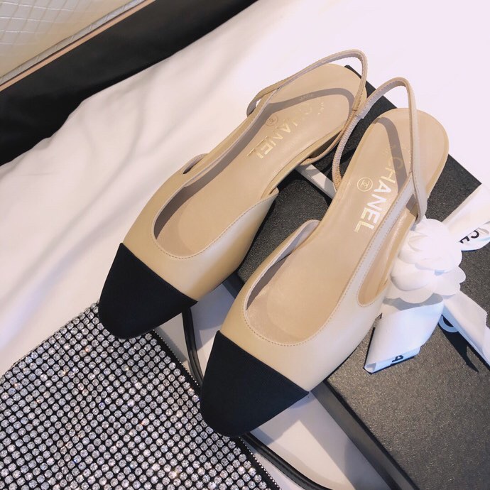 CHANEL トップクラス カウンター級 Sling-back カスタム 白百合同款 混種羊皮+グリッター切替