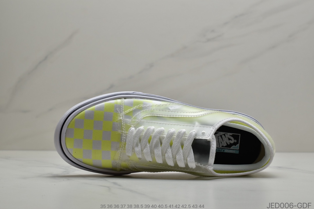 150 公司级Vans 万斯 Old Skool x Chinatown Market 联名透明棋盘格 低帮硫化休闲板鞋