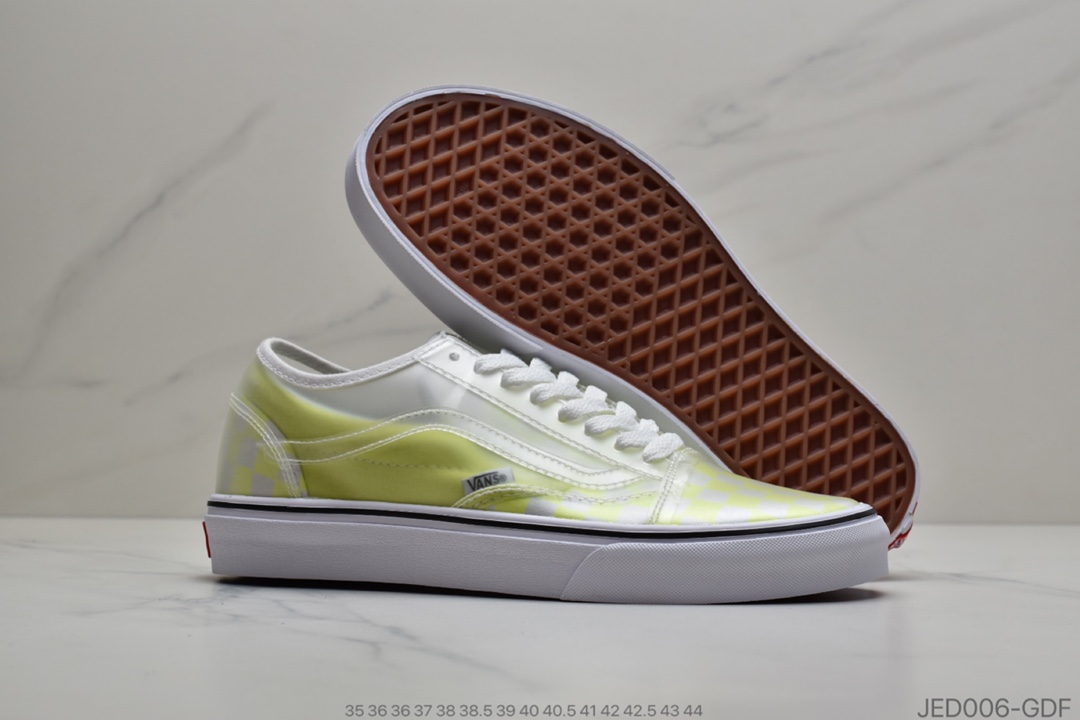 150 公司级Vans 万斯 Old Skool x Chinatown Market 联名透明棋盘格 低帮硫化休闲板鞋
