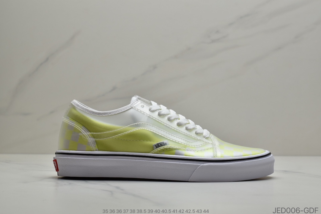 150 公司级Vans 万斯 Old Skool x Chinatown Market 联名透明棋盘格 低帮硫化休闲板鞋